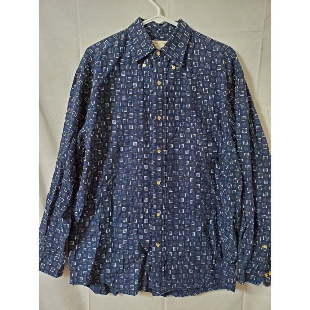 Vintage Banana Republic Shirt Mens Medium Blue Long Sleeve Button Up Geometric